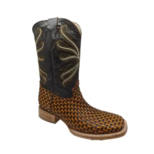 Bota Vaquera Hombre Piel Tejida